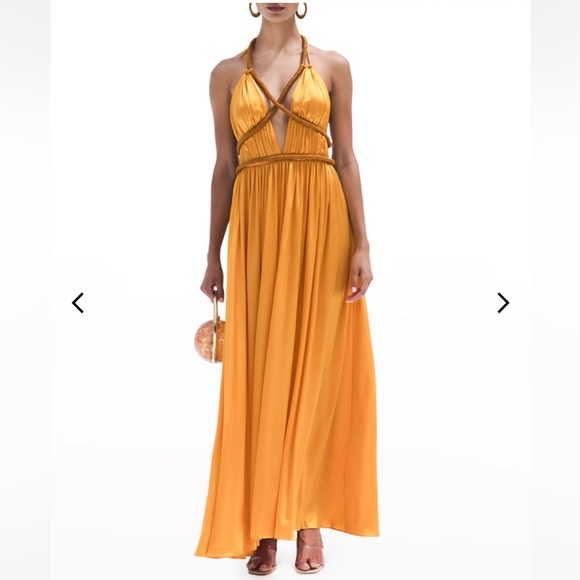 Cult Gaia Salee Ruched Deep V-Neck Gown MARIGOLD Size 0 - Picture 1 of 4